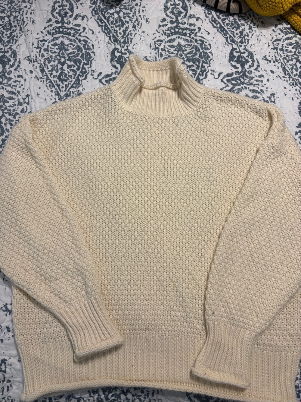Cream Textured Turtleneck Sweater